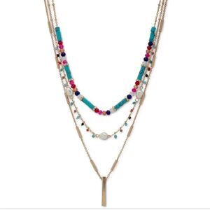 NWT Lonna & Lilly Gold-Tone Bar & Mixed Bead Layered Pendant Necklace